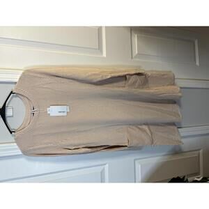 VIMPUNE Beige Ribbed Long Sleeve Dress with Pockets, Size L